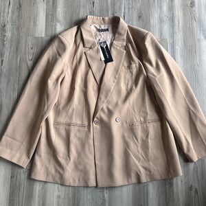 NWT Pretty Garden Women’s Long Beige Camel Career Preppy Work Blazer Size XXL